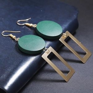 Green/Gold Geometric Drop Earrings